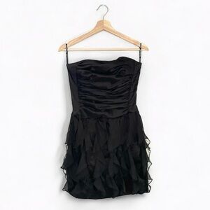 Jessica McClintock Vintage Strapless Cocktail Dress Ruched Frilled Mini Black 8
